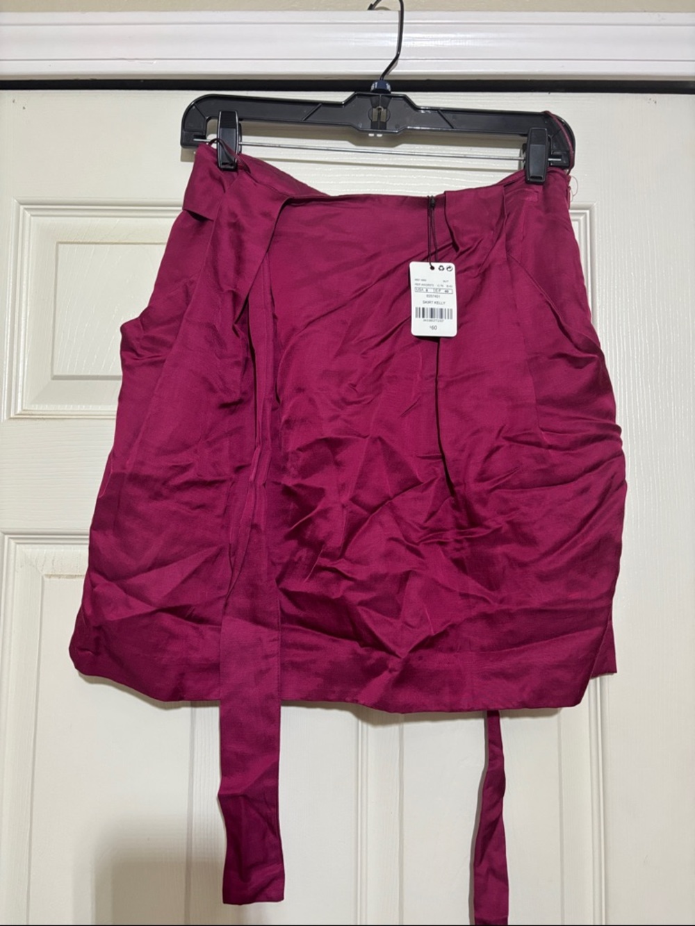 Magenta Wrap Mini Skirt with Tie Detail -